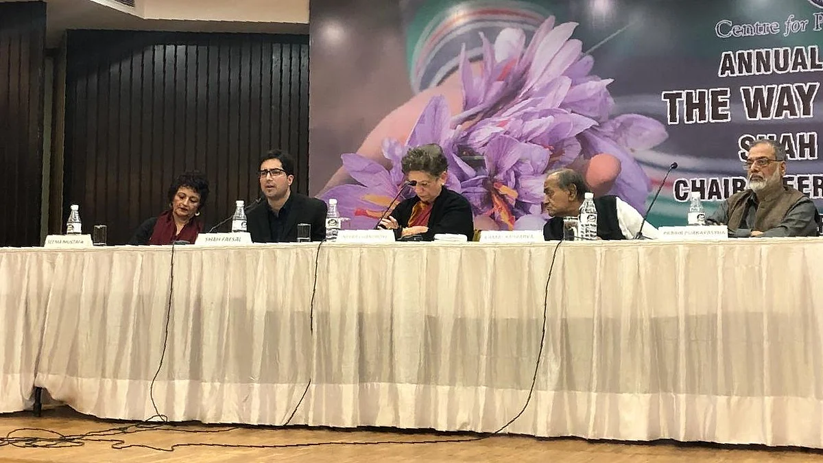 Former IAS officer Shah Faesal speaking at an event in Delhi.&nbsp;