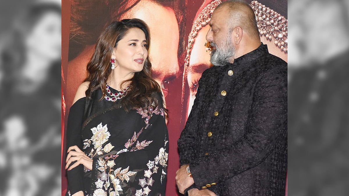 Madhuri Dixit-Nene and Sanjay Dutt at the teaser launch of <i>Kalank.</i>