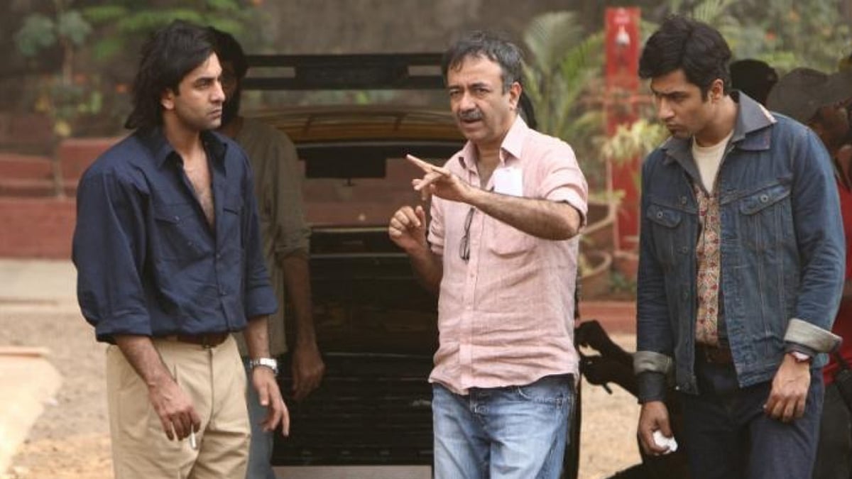 Rajkumar Hirani on the sets of his 2018 film <i>Sanju</i>.