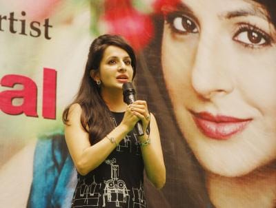 Television actress Roop Durgapal during her visit to a university in Dehradun on Aug. 23, 2014. (Photo: IANS)
