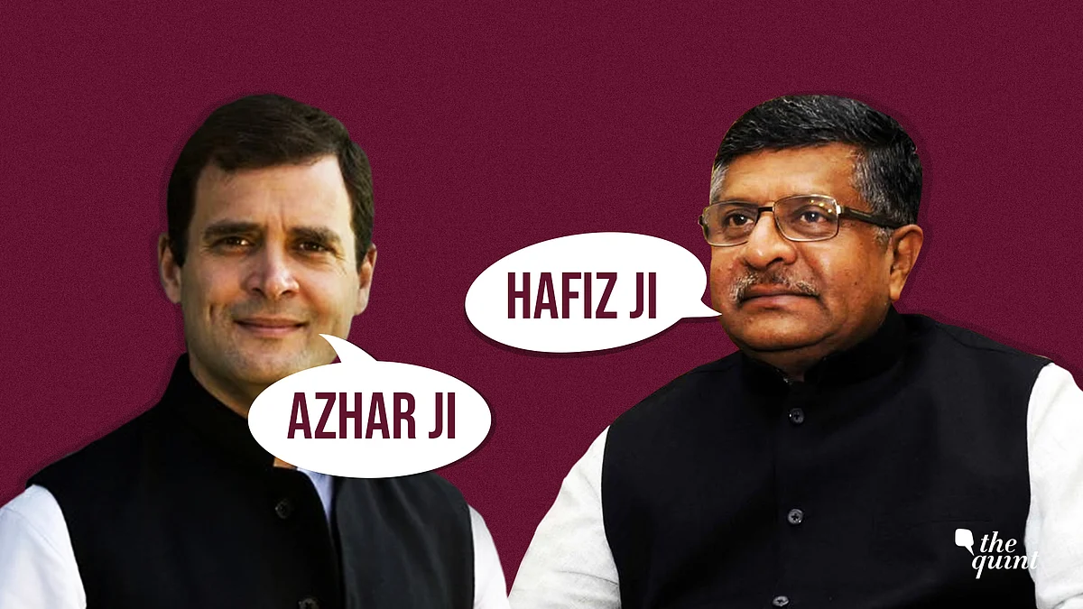 Even as BJP hit out at Rahul Gandhi over his “Masood Azharji” remark, a clip of RS Prasad saying “Hafiz ji” has surfaced.