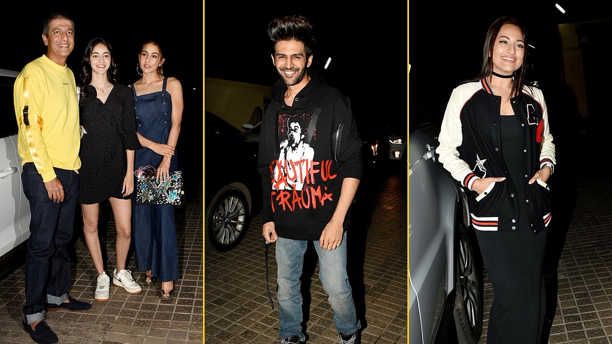 Sara Ali Khan, Ananya Panday and Sonakshi Sinha at a screening of <i>Luka Chuppi</i>.