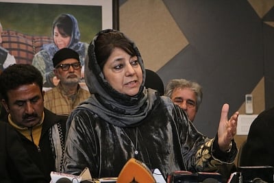 Srinagar: Peoples Democratic Party (PDP) President Mehbooba Mufti addresses a press conference in Srinagar, on March 23, 2019. (Photo: IANS)