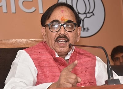 Lucknow: UP BJP chief Mahendra Nath Pandey addresses a press conference in Lucknow, on March 22, 2019. (Photo: IANS)