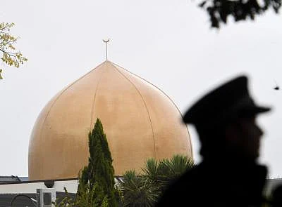 CHRISTCHURCH, March 17, 2019 (Xinhua) -- A policeman stands guard near a mosque in Christchurch, New Zealand, on March 17, 2019. The death toll from the terror attacks on two mosques in New Zealand