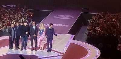 (L to R) Directors Joe and Anthony Russo, Marvel Studios President Kevin Feige, actor Robert Downey Jr, actress Brie Larson and actor Jeremy Renner.