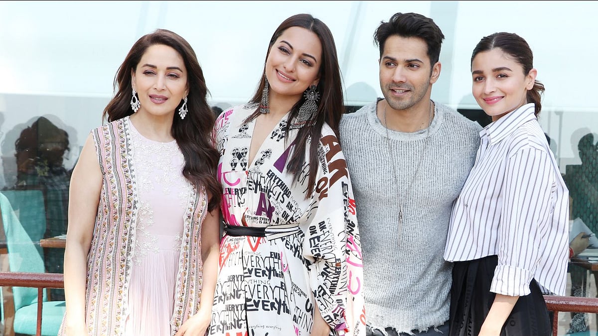 Madhuri Dixit Nene, Sonakshi Sinha, Varun Dhawan, and Alia Bhatt spotted promoting <i>Kalank.</i>&nbsp;