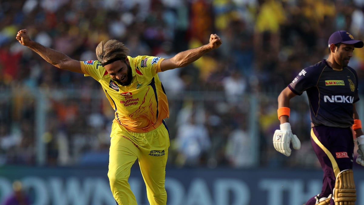Imran Tahir of Chennai Super Kings celebrates the wicket of Robin Uthappa of Kolkata Knight Riders during Match 29 of the Vivo Indian Premier League Season 12, 2019.