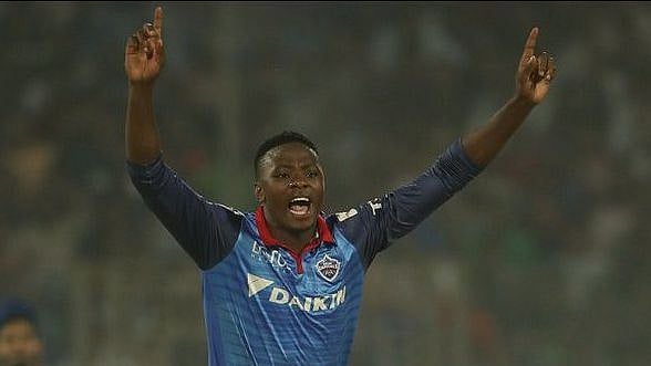 Kagiso Rabada during Delhi Capitals vs Kolkata Knight Riders in IPL 2019.