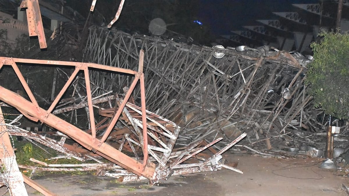 Strong winds that wreaked havoc in Hyderabad blew away a major portion of the canopy at the Rajiv Gandhi Cricket Stadium