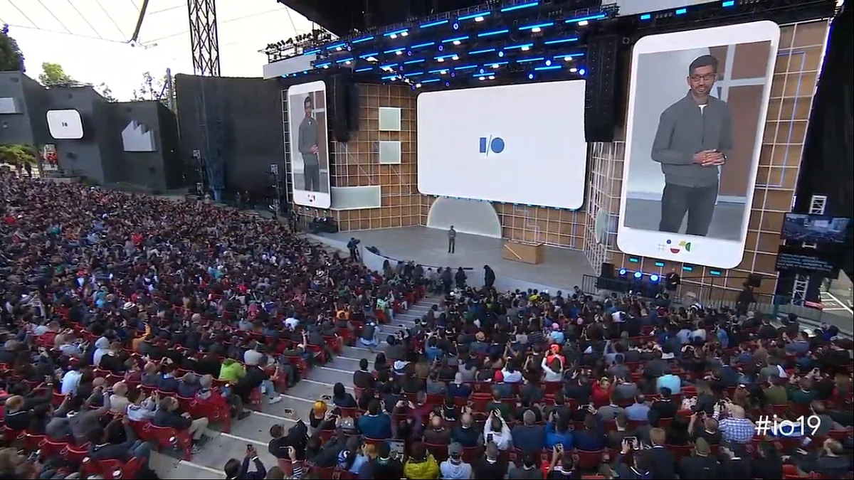 Sundar Pichai at the Google I/O 2019 keynote.&nbsp;