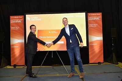 Singapore: Alibaba Cloud Intelligence General Manager (strategy and marketing) Lancelot Guo and WeWork Asia Vice Chairman Christian Lee at the Alibaba Cloud APAC Summit in Singapore on May 30, 2019. (Photo: IANS)
