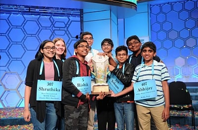 The eight co-champions of the United States 2019 National Spelling Bee competition. Each of them won $50,000 and a trophy. (Photo: Scripps National Spelling Bee/Twitter)