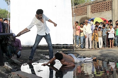 Mathura: Actor Manish Paul shooting for his upcoming film in Mathura on June 6, 2015. (Photo: Pawan Sharma/IANS)