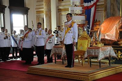 BANGKOK, Aug. 7, 2014 (Xinhua) -- Thai Crown Prince Maha Vajiralongkorn (R) presides over the inauguration ceremony of the National Legislative Assembly at the Ananta Samakhom Throne Hall in Bangkok, Thailand, Aug. 7, 2014. (Xinhua/Photo by Thai Royal/IANS) ****Authorized by ytfs****