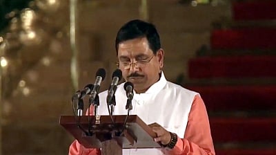 New Delhi: Dharwad BJP MP Pralhad Joshi takes oath as Union Minister at a swearing-in ceremony at Rashtrapati Bhavan in New Delhi on May 30, 2019. (Photo: IANS)