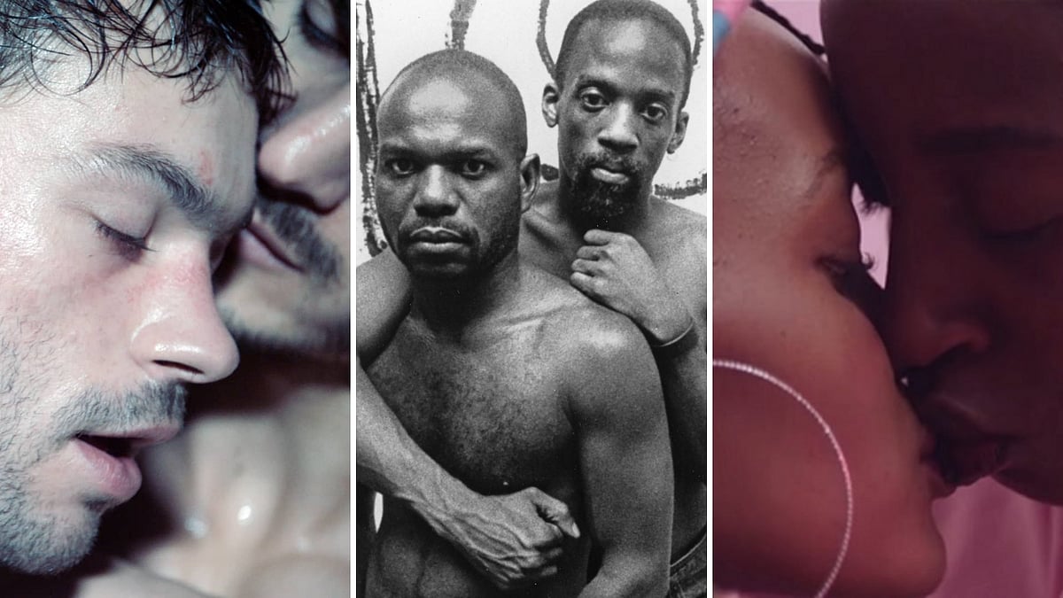 Stills from <i>Sauvage</i> (L), <i>Tongues Untied</i> (C), and <i>Rafiki</i> (R).