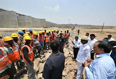 Bhoopalpally: Telangana Chief Minister K Chandrasekhar Rao inspects Kaleshwaram Lift Irrigation Project at Kaleshwaram, in Telangana