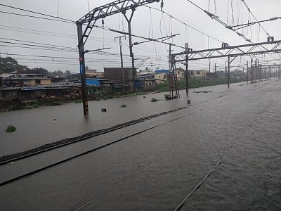 Mumbai: A view of the water-logged railway tracks after heavy rains lashed Mumbai