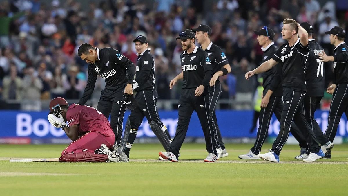 Carlos Brathwaite got the West Indies within six runs of a spectacular comeback victory with six balls remaining.
