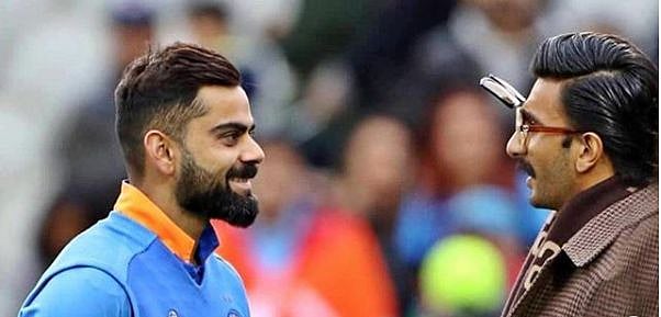 Ranveer Singh with Virat Kohli after team India win from Pakistan, ICC World Cup Match