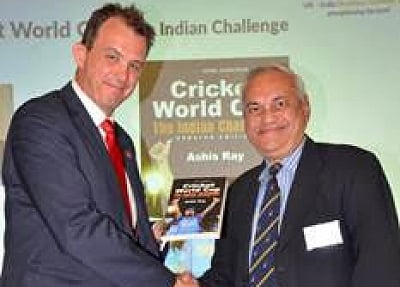 ECB chief executive along with Ashis Ray at book launch.