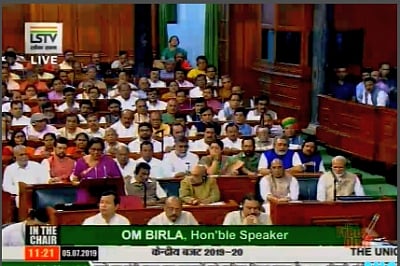 New Delhi: Union Finance and Corporate Affairs Minister Nirmala Sitharaman presents the Union Budget 2019 in the Lok Sabha, on July 5, 2019. (Photo: IANS/LSTV)
