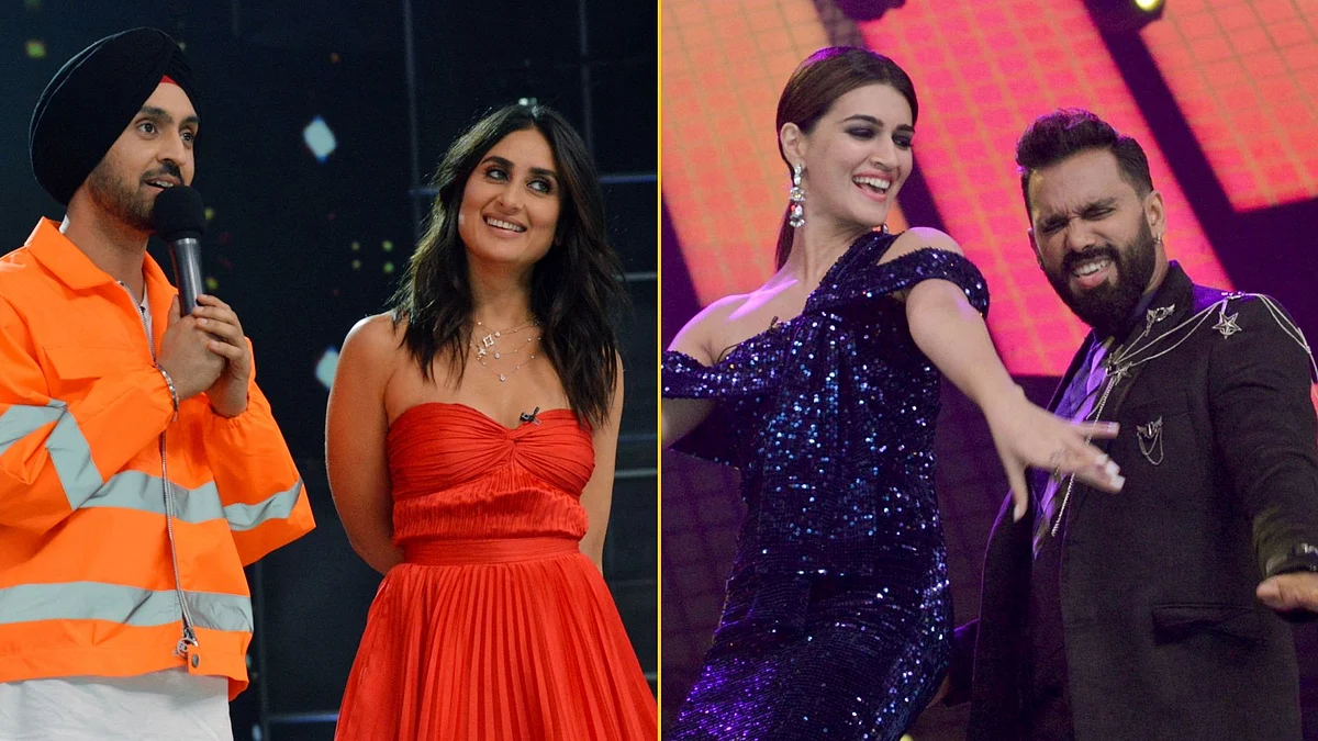 Diljit Dosanjh, Kareena Kapoor, Kriti Sanon and Bosco Martis on the sets of <i>Dance India Dance</i>.