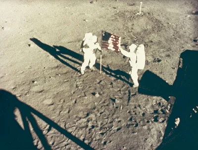 National Aeronautics and Space Administration, Neil Armstrong and Buzz Aldrin Deploy Flag on the Moon, on July 20, 1969. (Photo Credit: National Gallery of Art, Washington, Gift of Mary and Dan Solomon)