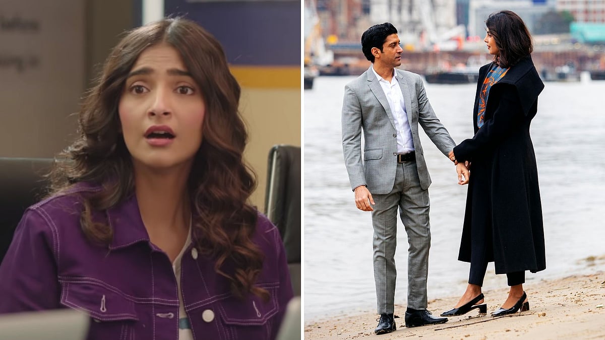 Sonam Kapoor in <i>The Zoya Factor </i>(L) and Priyanka and Farhan in <i>The Sky Is Pink </i>(R)