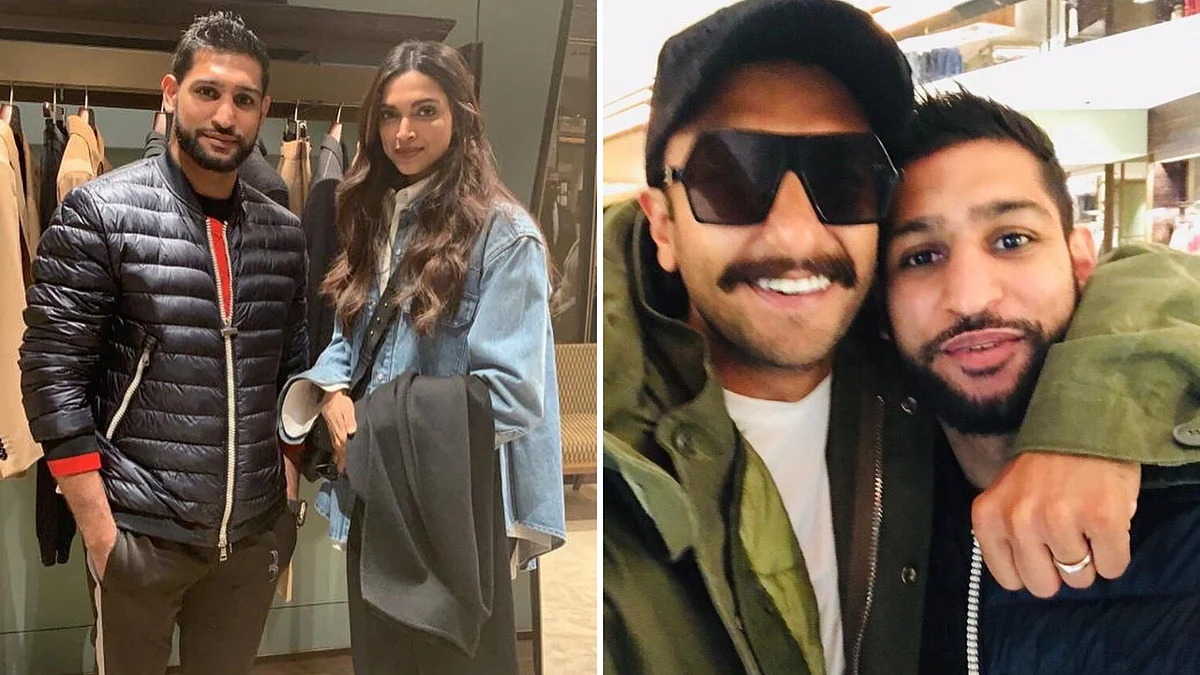 Boxer Amir Khan with Deepika Padukone and Ranveer Singh.