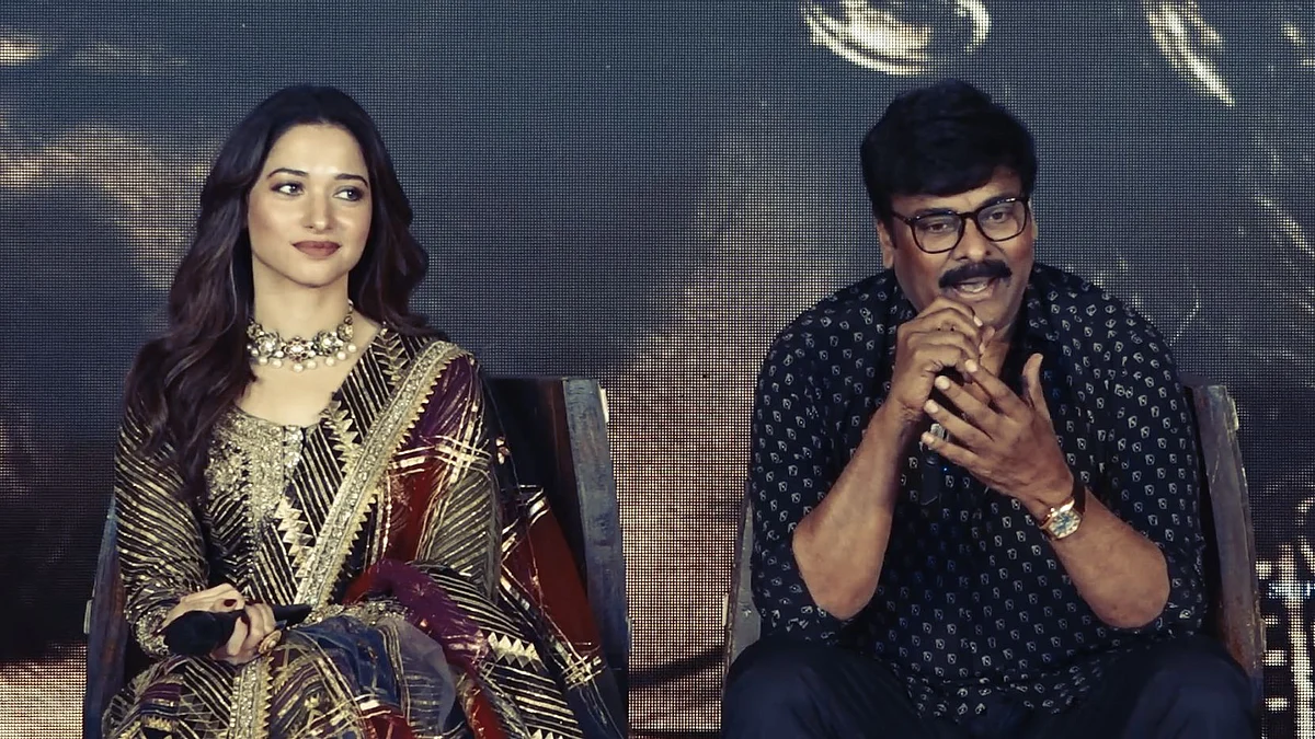Chiranjeevi interacting with the media at the teaser launch of ‘Sye Raa Narasimha Reddy’