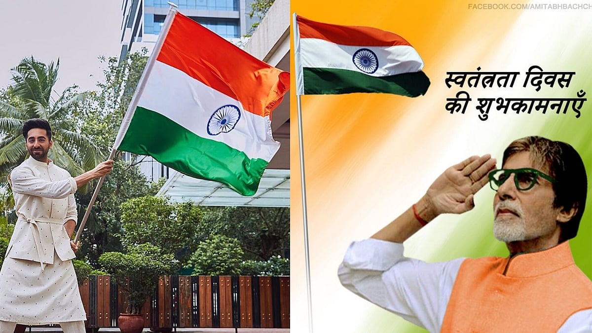 Ayushmann Khurrana and Amitabh Bachchan pay respect to the Indian flag.