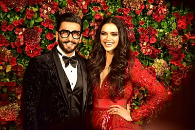 Mumbai: Newly wed actors Ranveer Singh and Deepika Padukone at their wedding reception in Mumbai, on Dec 1, 2018. (Photo: IANS)