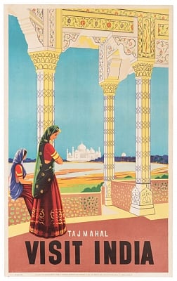 Visit India, Taj Mahal, issued by the Ministry of Information and Broadcasting of the Government of India, 1950s.