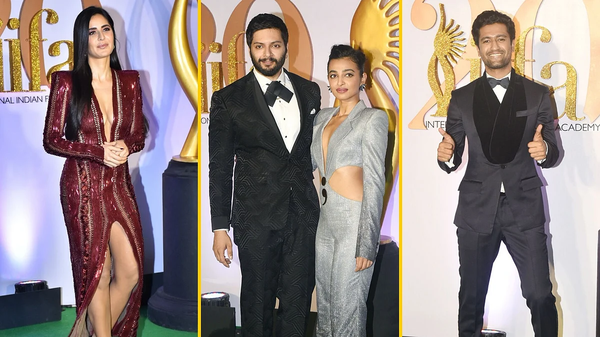 Katrina Kaif (L), Ali Fazal &amp; Radhika Apte (C), Vicky Kaushal (R) at IIFA Rocks.