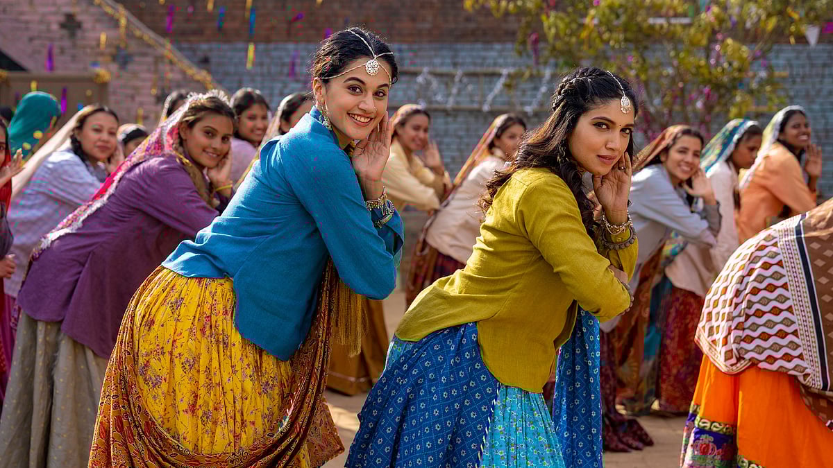 Taapsee Pannu and Bhumi Pednekar in a still from <i>Saand Ki Aankh</i>.