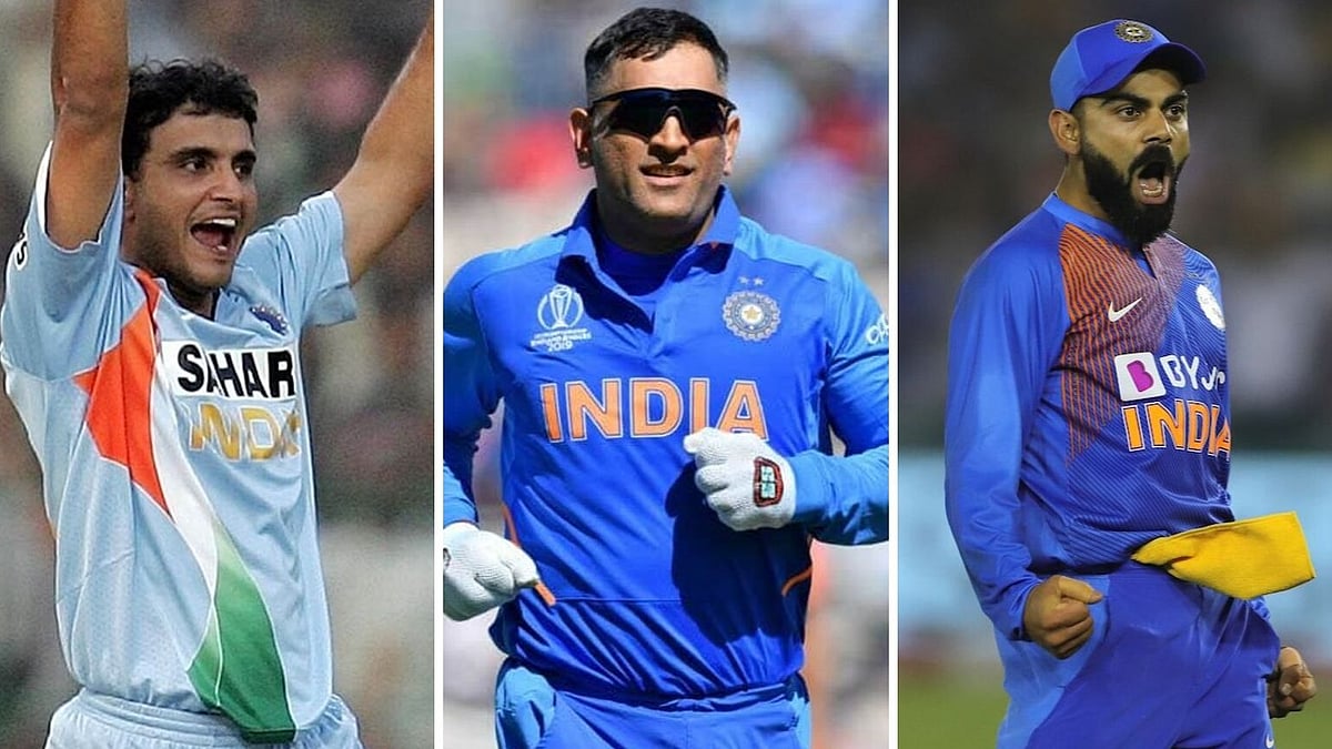 From Left: Sourav Ganguly, MS Dhoni, Virat Kohli