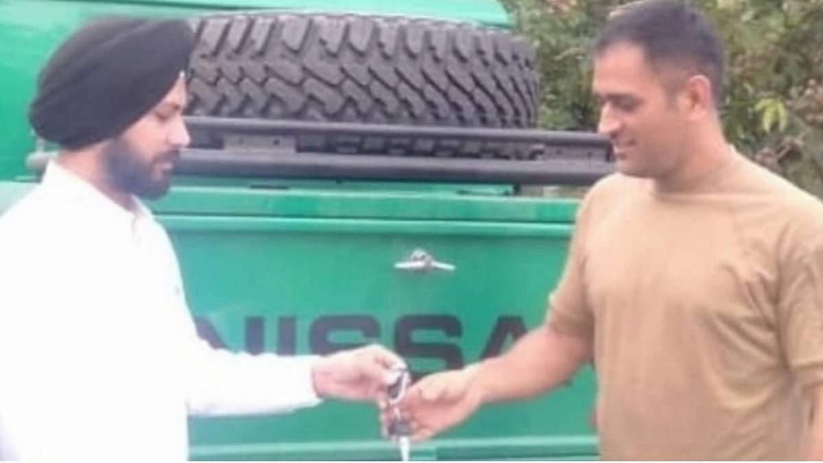 MS Dhoni with his new jeep.
