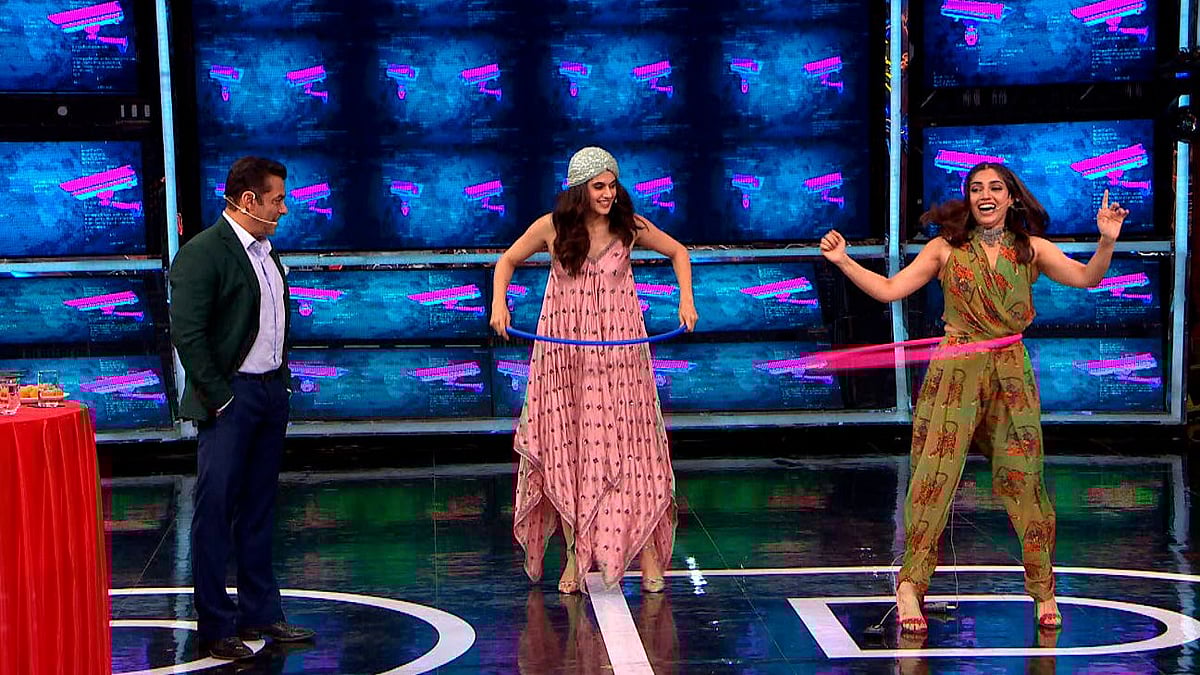 Salman Khan, Taapsee Pannu and Bhumi Pednekar in <i>Bigg Boss 13</i>.
