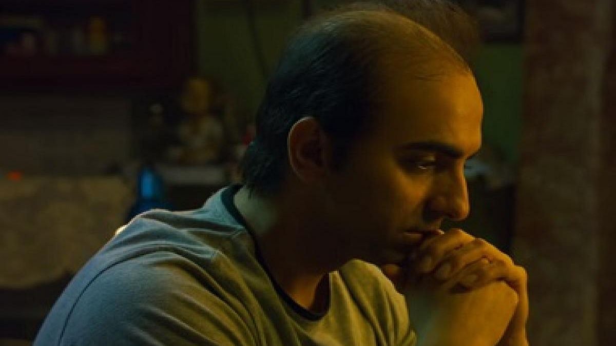 Ayushmann Khurrana in a still from <i>Bala</i>.