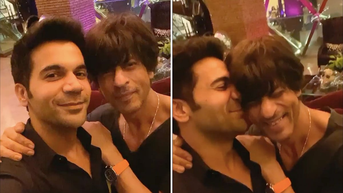 Rajkummar Rao and Shah Rukh Khan enact a scene from <i>Stree</i>.