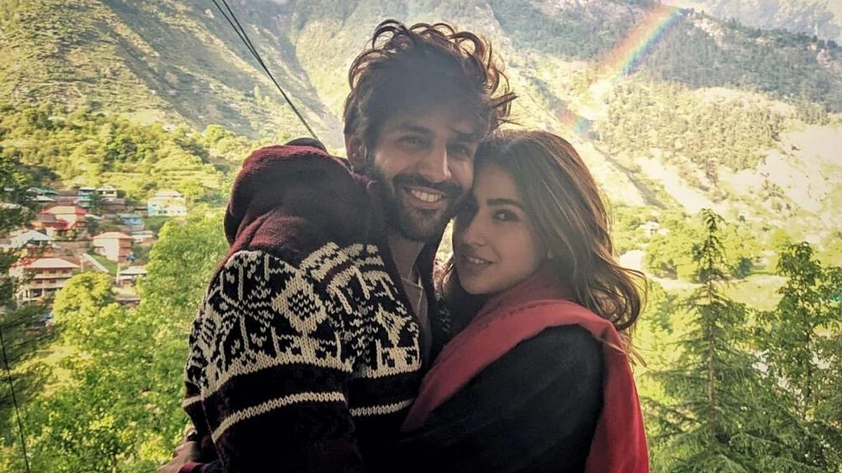 Kartik Aaryan with Sara Ali Khan on the sets of Imtiaz Ali’s next film.