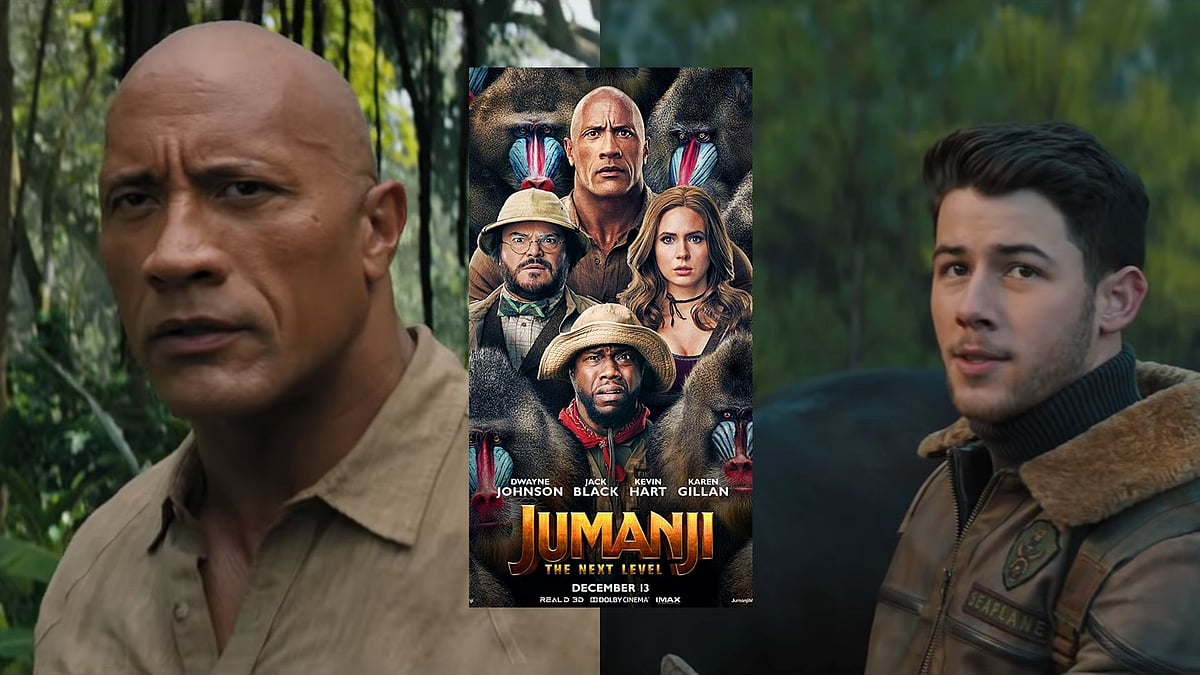 Dwayne Johson and Nick Jonas in <i>Jumanji: The Next Level.</i>