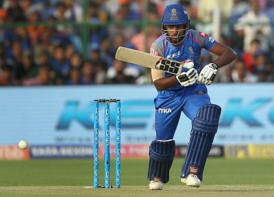 Jaipur: Sanju Samson of Rajasthan Royals in action during an IPL 2018 match between Rajasthan Royals and Sunrisers Hyderabad, at Sawai Mansingh Stadium in Jaipur on April 29, 2018. (Photo: Surjeet Yadav/IANS)