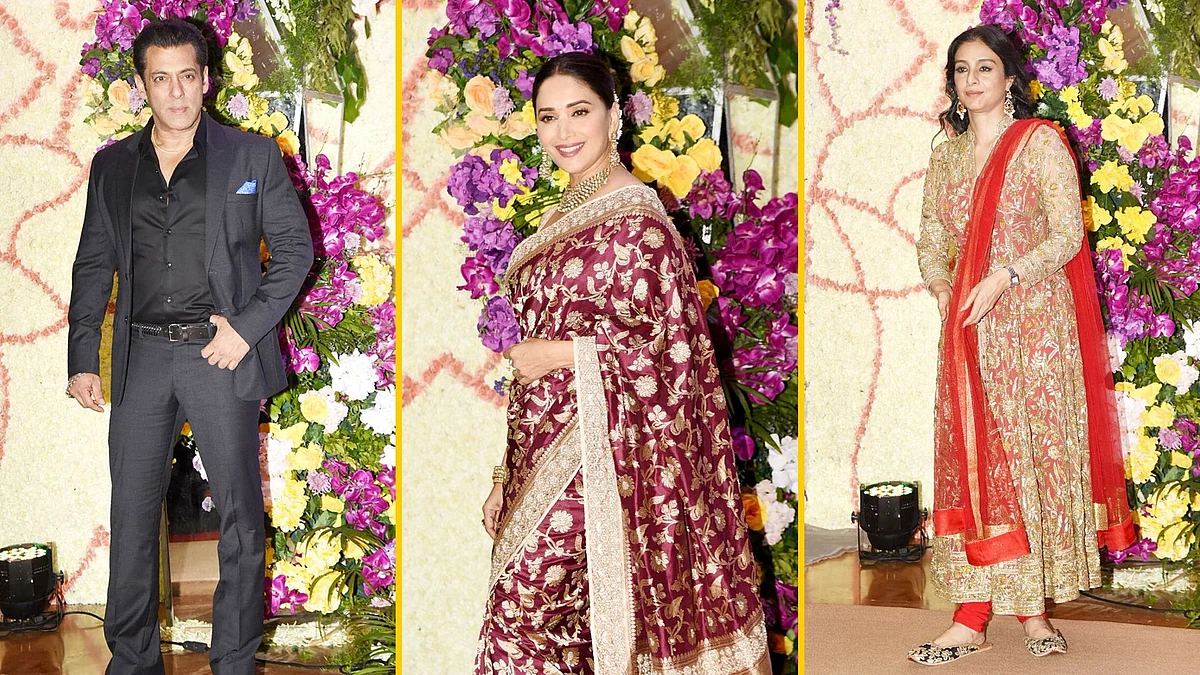 Salman Khan, Madhuri Dixit, Tabu at Sooraj Barjatya’s son Devansh’s wedding reception.