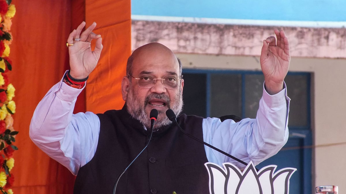 Union Home Minister Amit Shah addresses an election campaign ahead of Jharkhand Assembly Elections, in Manika area of Latehar district on Thursday, 21 November 2019.