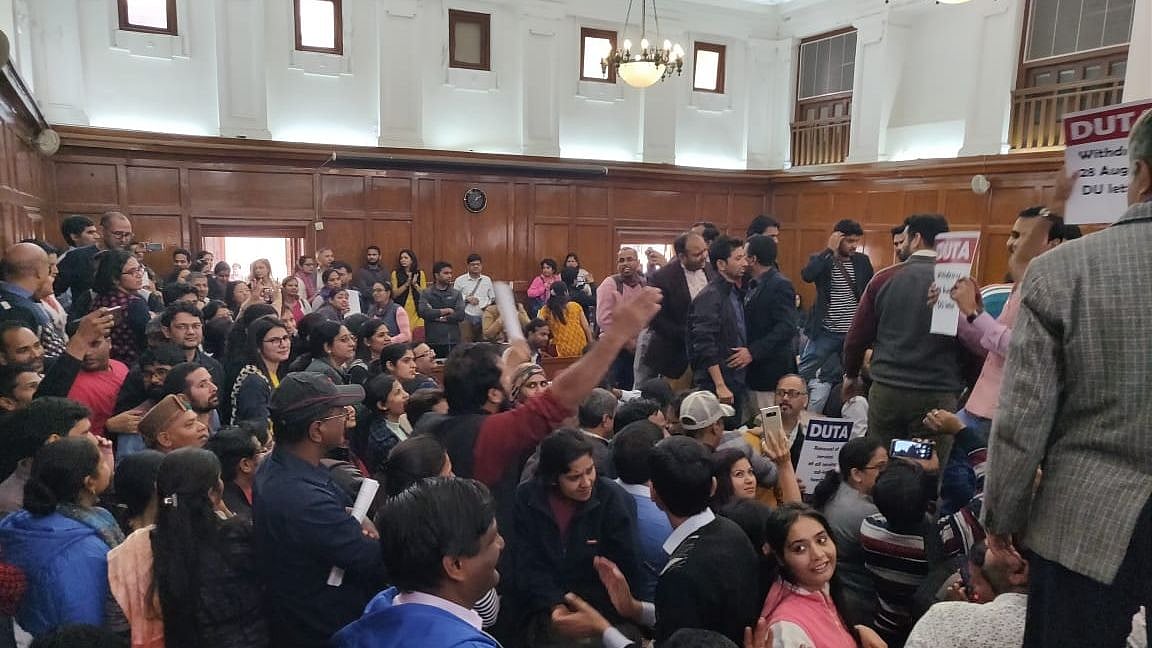 The Delhi University Teachers’ Association (DUTA) urged teachers to boycott all official duties.