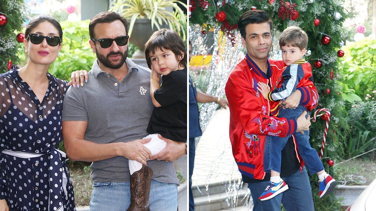 Kareena Kapoor, Saif Ali Khan with Taimur; Karan Johar with son Yash.&nbsp;