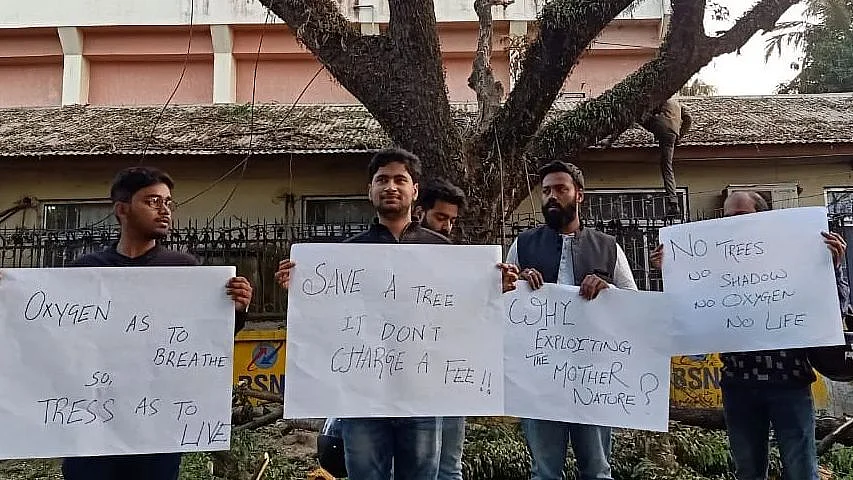 Protesters holding placards in Agartala